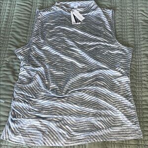 NWT bar III silver and grey draped mock-neck sleeveless top XL